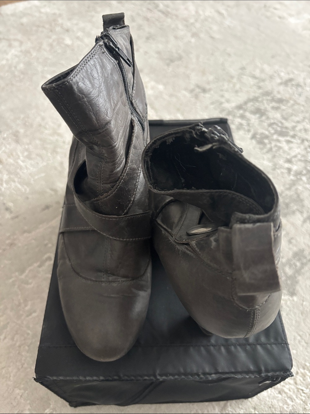 Women's Black Leather Ankle Booties with Side Zip